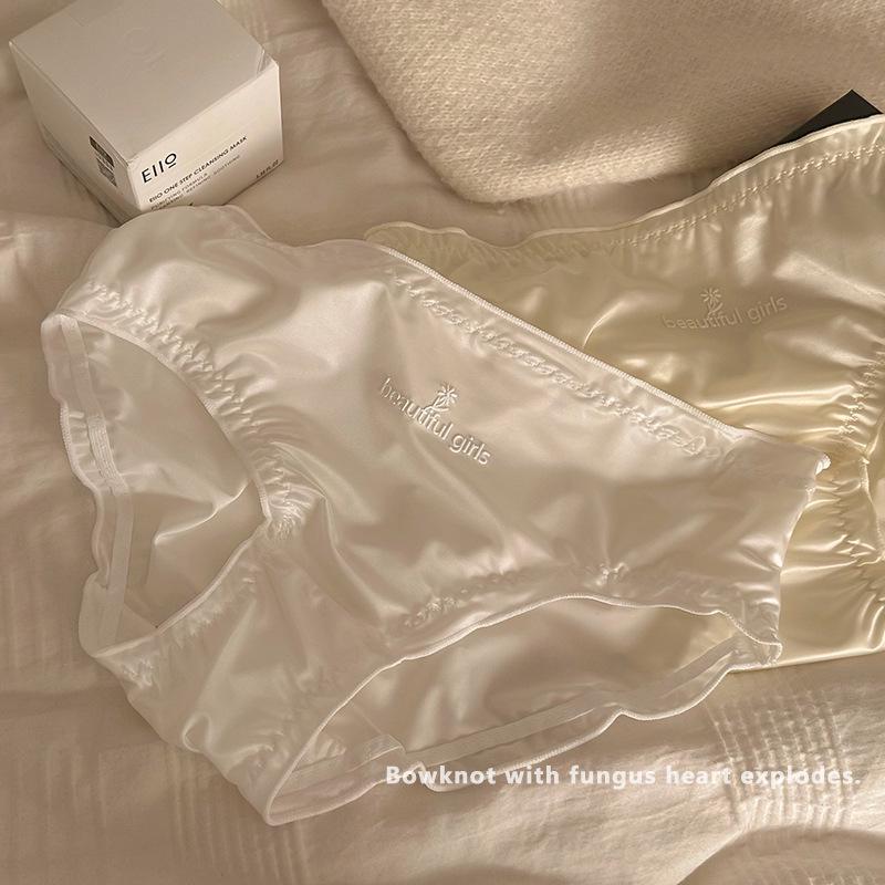 Женские атласные трусики со средней посадкой и антибактериальным хлопковым шаговым швом, большого размера, дышащие, с деревянными ушками.