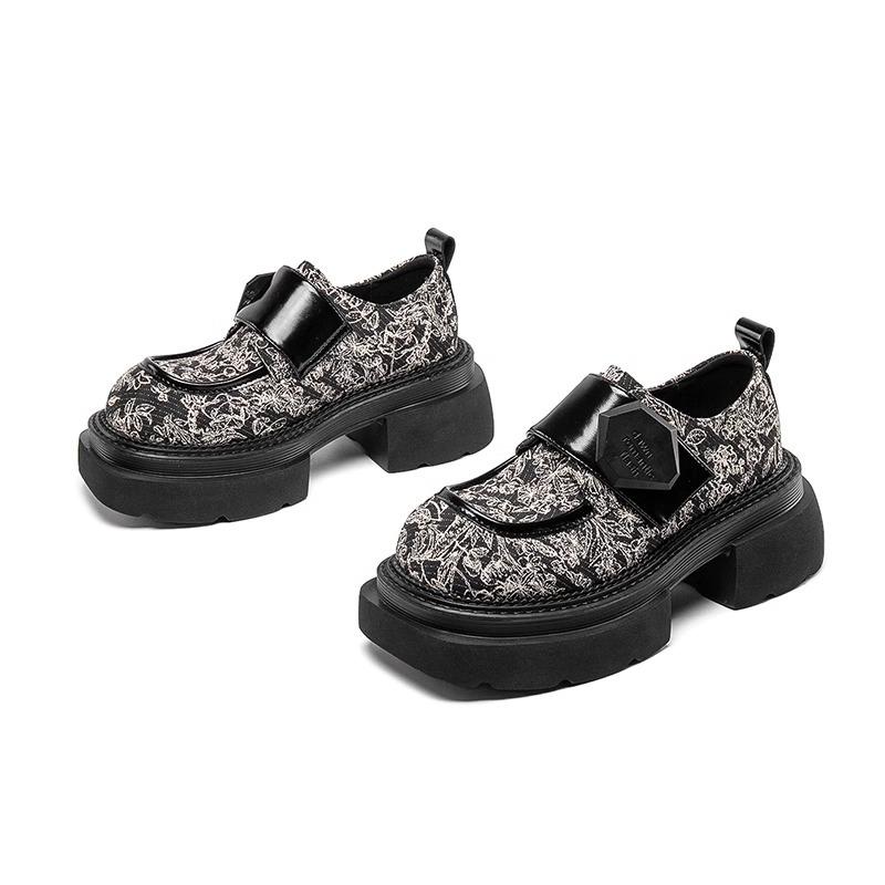 Women‘s British Style Leather Shoes 2024 Spring and Autumn Loafer Shoes Heightened Thick Bottom Platform Lace-up Shoes Women