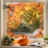 Removable Window Film Harvest Festival Static Glass Sticker, Autumn Clings with Maple Leaves Sunflowers And Seasonal Art Berries Prints, Reusable PVC