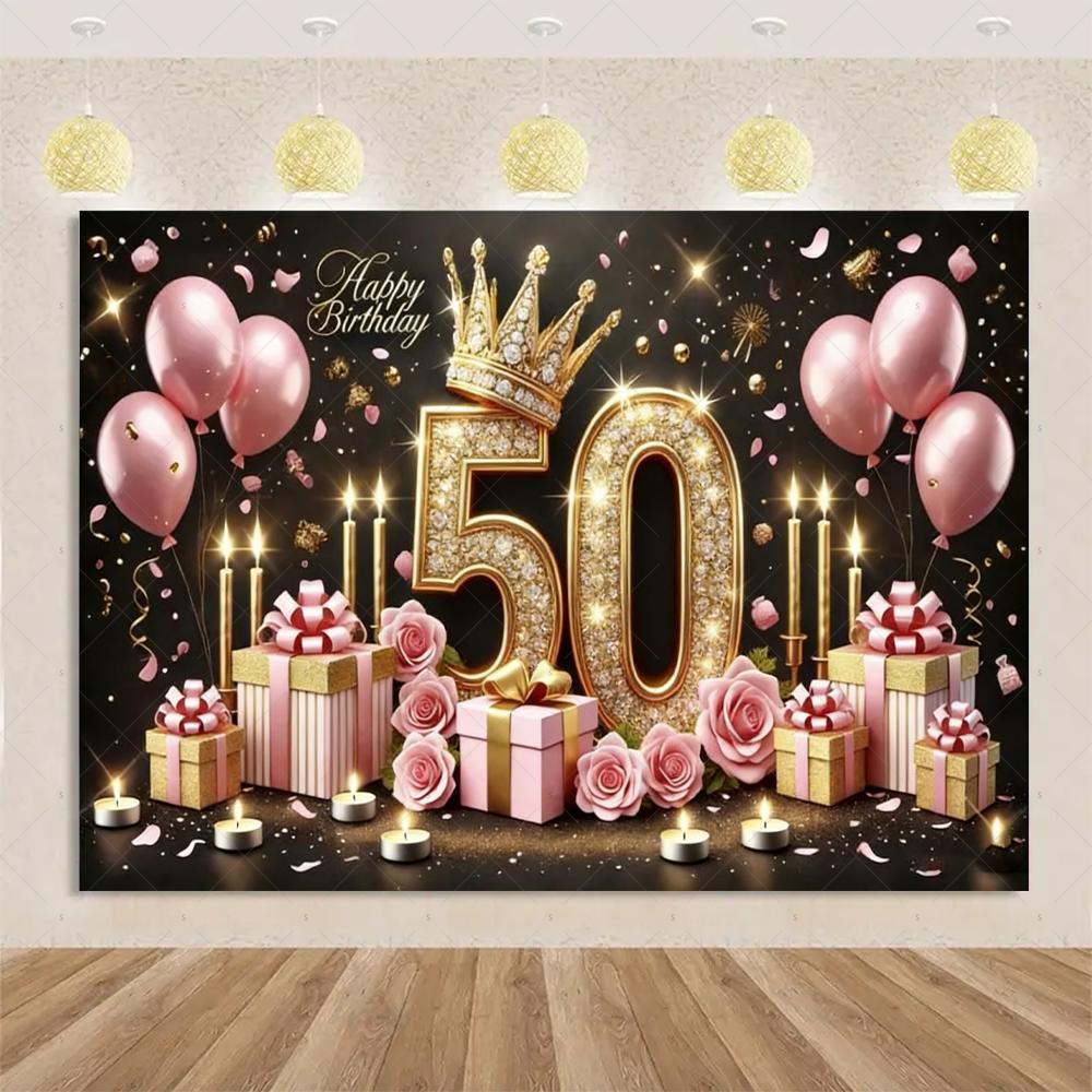 Декор для вечеринки в честь 50-летия Фон-сюрприз Цветной Блестящий Воздушный Шар Торт Подарок Баннер Семья Счастливый Фотостудия Реквизит
