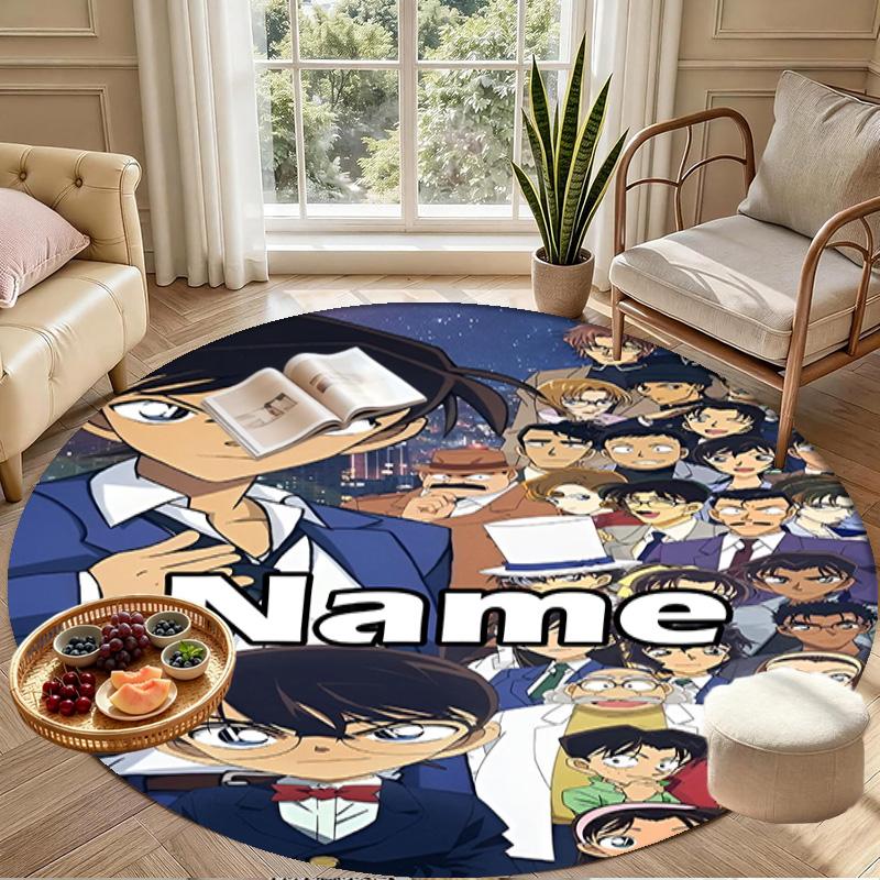 Custom Name Personalized Anime Print Round Rug, Versatile Home Decor Carpet, for Playroom, Apartment, Balcony, Entryway, Hallway Gift