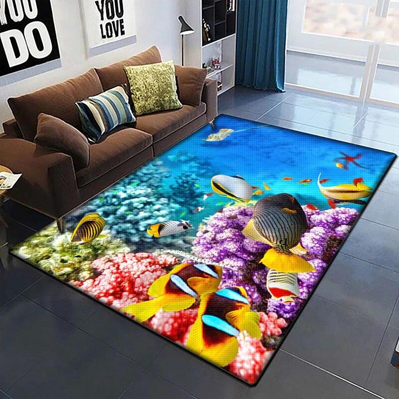 Морская рыба, красивый ковер с росписью для гостиной, большой ковер, черный мягкий ковер, украшения дома, коврики, коврики в стиле бохо, пикник