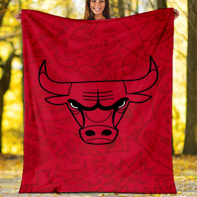 1pc Chicago Bulls Theme Blanket - Digital Print, Polyester, Cozy for All Seasons, Perfect for Outdoor, and Travel