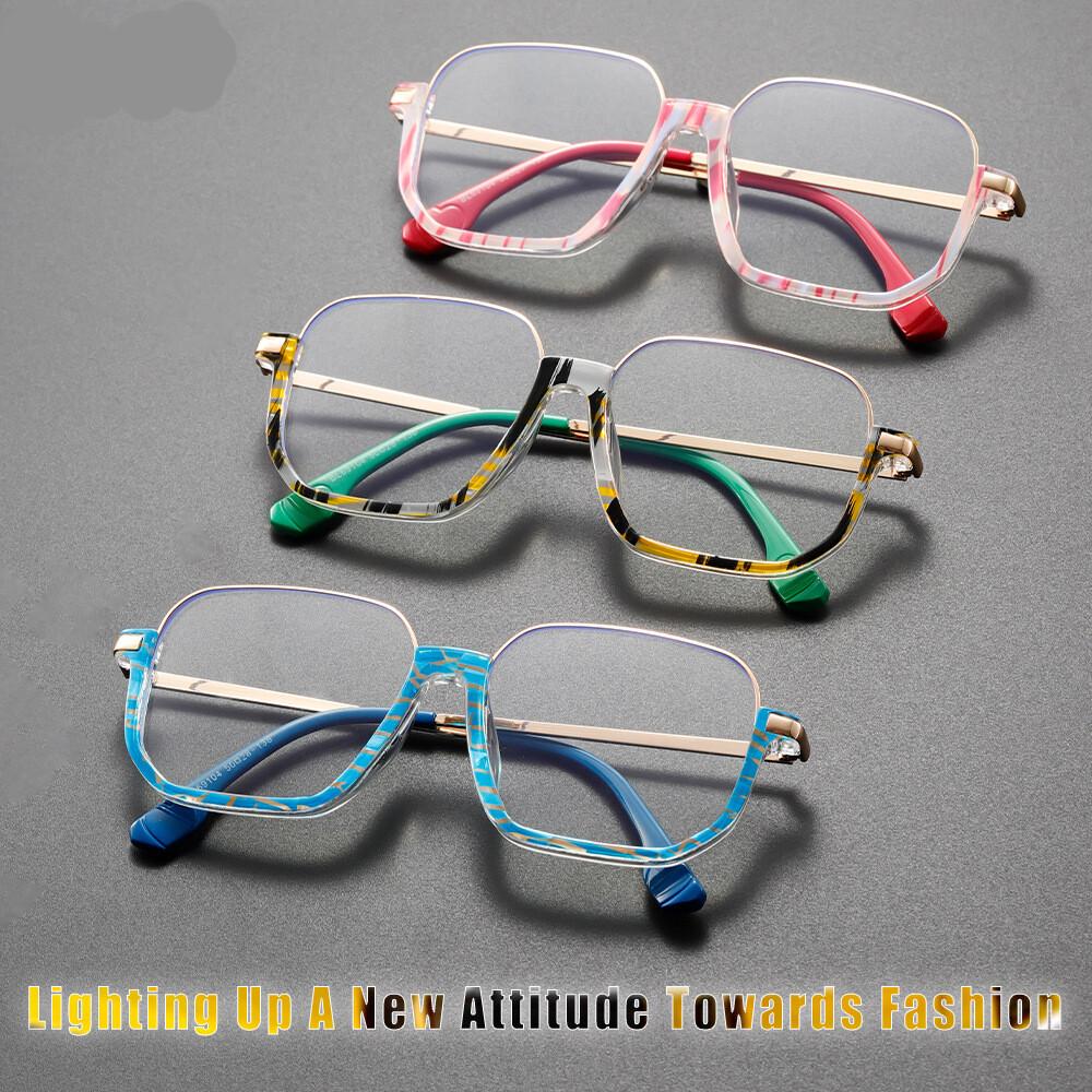 Half Frame Oversized Square Glasses Anti Blue Light Large Frame Reading Glasses Women Popular Transparent Eyeglasses Uv400
