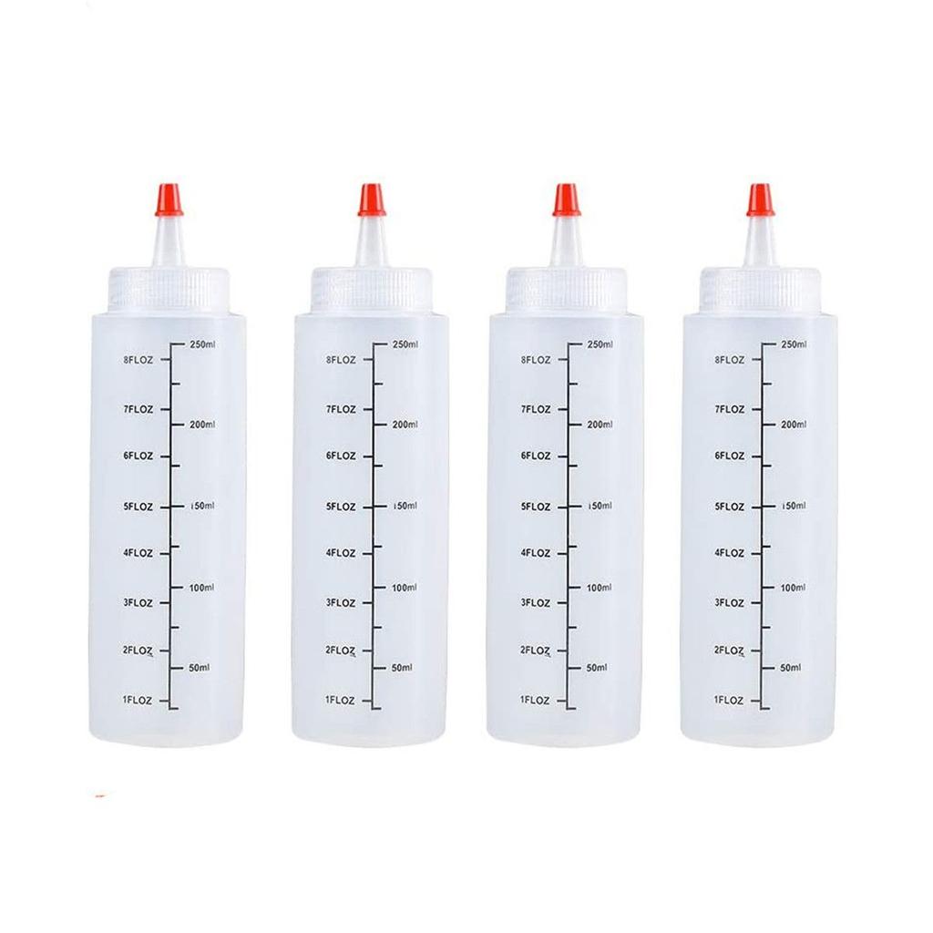 4Pcs Scale Juice Liquid Squeeze Dispensing Bottles Capacity Top Cap Plastic Squeeze Squirt Bottle