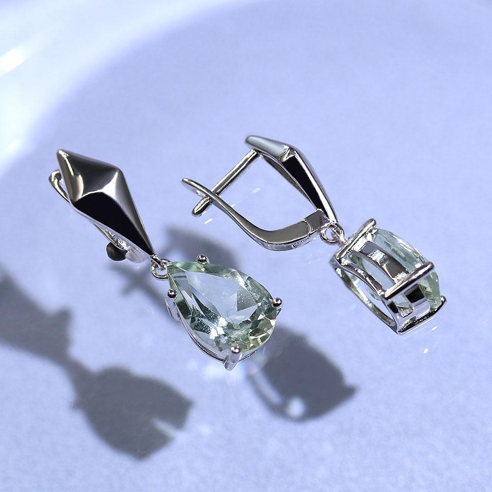 Новый дизайн, серьги с застежкой из натурального бразильского зеленого аметиста, стерлинговое серебро 925 пробы, изысканные ювелирные изделия, груша, 8*12 мм для женщин