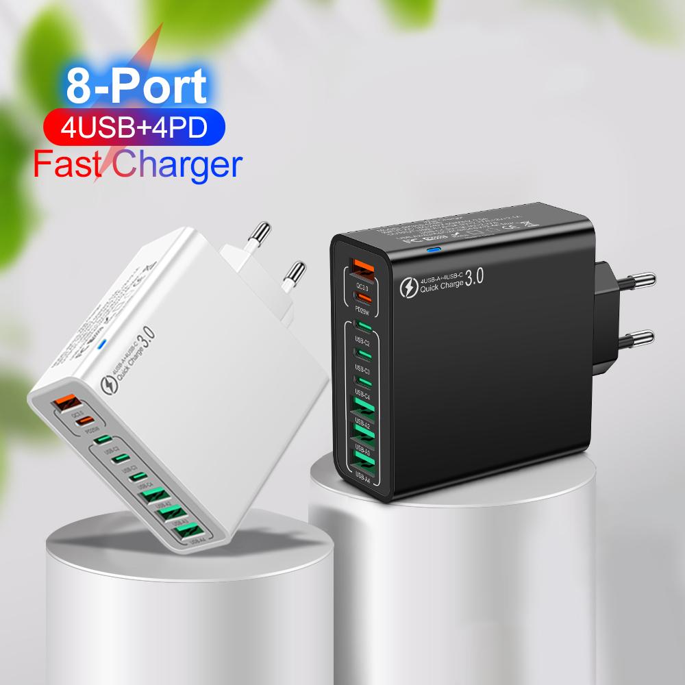 Общая мощность 65 Вт Зарядное устройство USB Type C Многопортовое PD Быстрая зарядка Адаптер для зарядки телефона Для iPhone Samsung Xiaomi Вилка EU/US Настенное