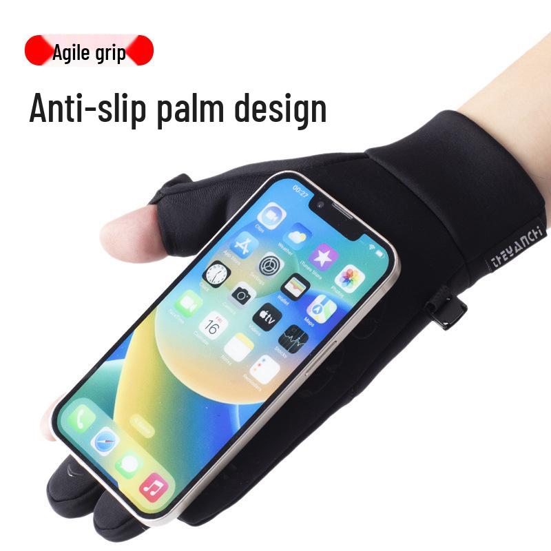 Men's Winter Windproof Waterproof Fingerless Touchscreen Cycling Gloves - Warm Fleece for Outdoor Sports