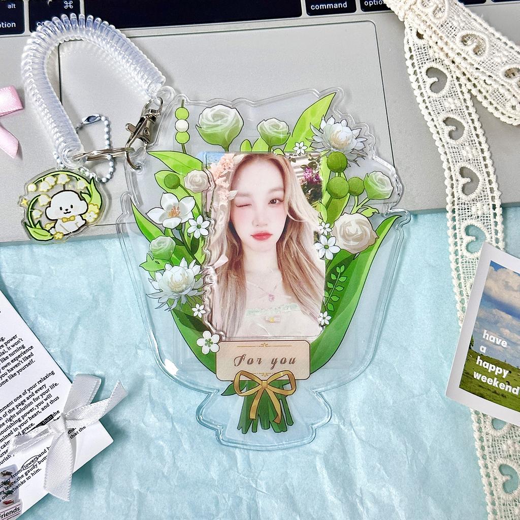 MINKYS Cute Flower Shape 3 inch Kpop Photocard Holder Photo Card Holder Bag Pendant Back To School Stationery