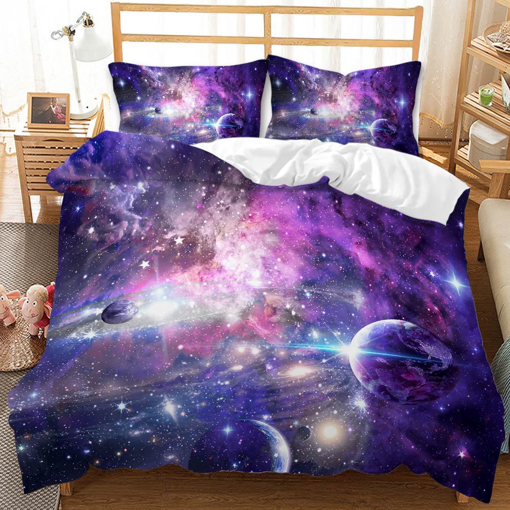 Galaxy Duvet Cover Set For Teen Kids Starry Sky Bedding Set Cosmos Comforter Cover With Pillowcase Soft Microfiber Zipper Design