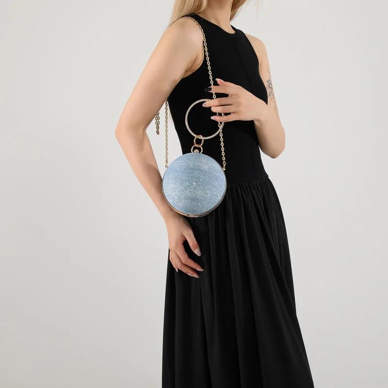 Роскошный дизайнерский кошелек с кристаллами для женщин, кошельки с цепочкой и ручкой сверху, синие вечерние сумки-клатчи с кристаллами через плечо