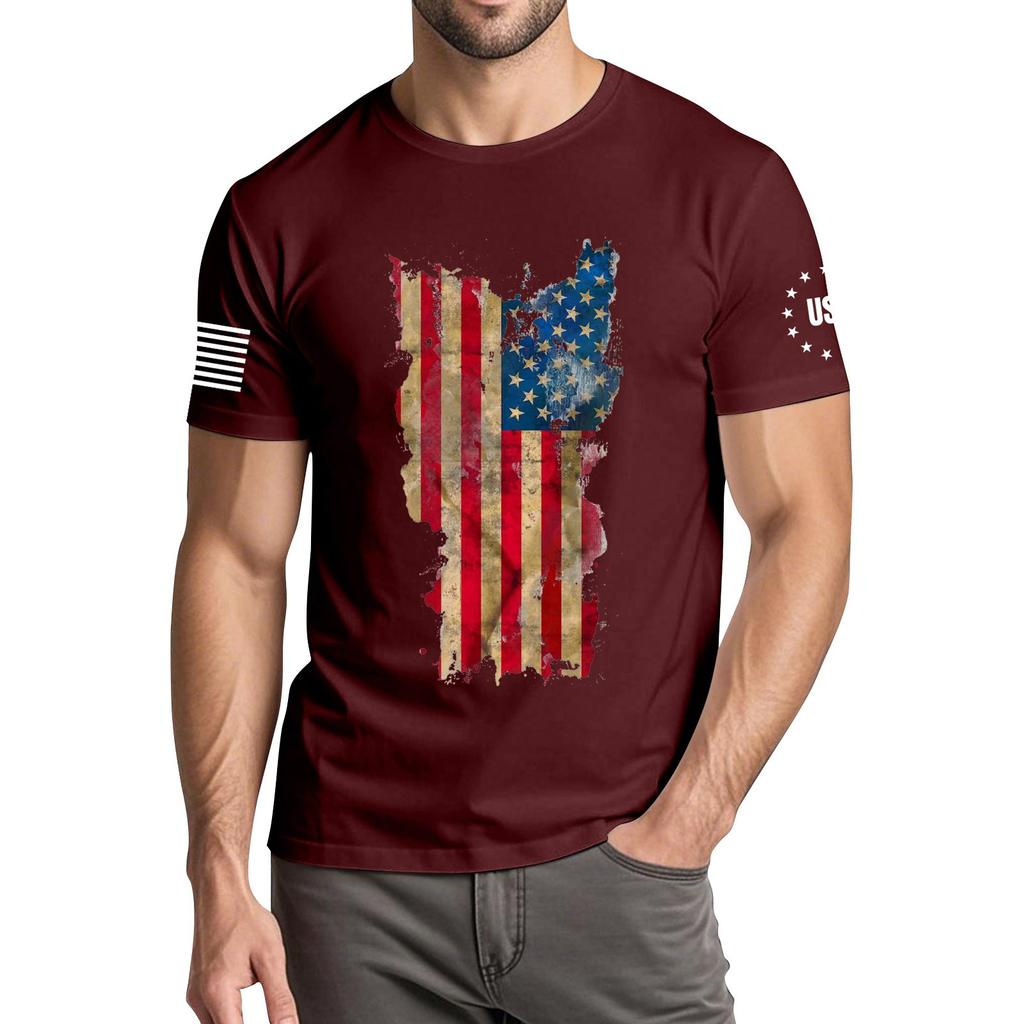 Мужская модная повседневная футболка с круглым вырезом и коротким рукавом с принтом «День независимости»