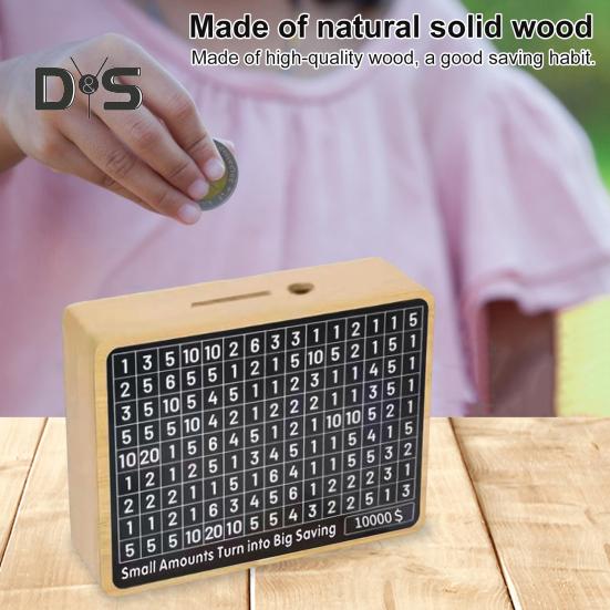 Деревянная шкатулка для сбережений 10000/1000 сбережений, копилка для монет, денежный сейф, банк с целевыми числами для всех возрастов