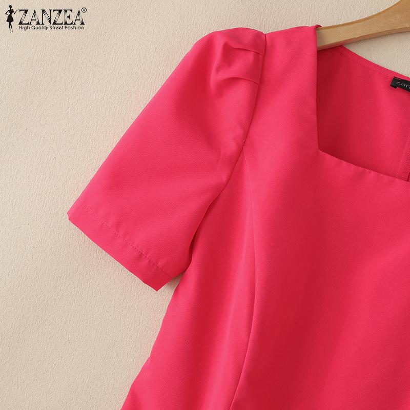 ZANZEA Женское повседневное квадратное воротниковое короткое летнее платье с коротким рукавом