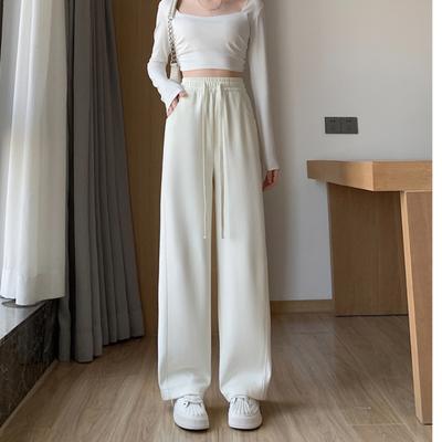 Весенние белые спортивные брюки для женщин Весной и осенью с высокой талией Свободные прямые повседневные худи Брюки-бананы широкие для женщин