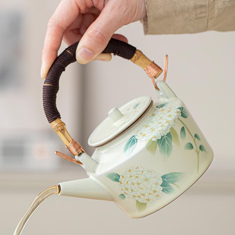 Beige Ru kiln beam pot hydrangea teapot to make tea Household Kung Fu tea set Open ceramic pot Single pot Large capacity