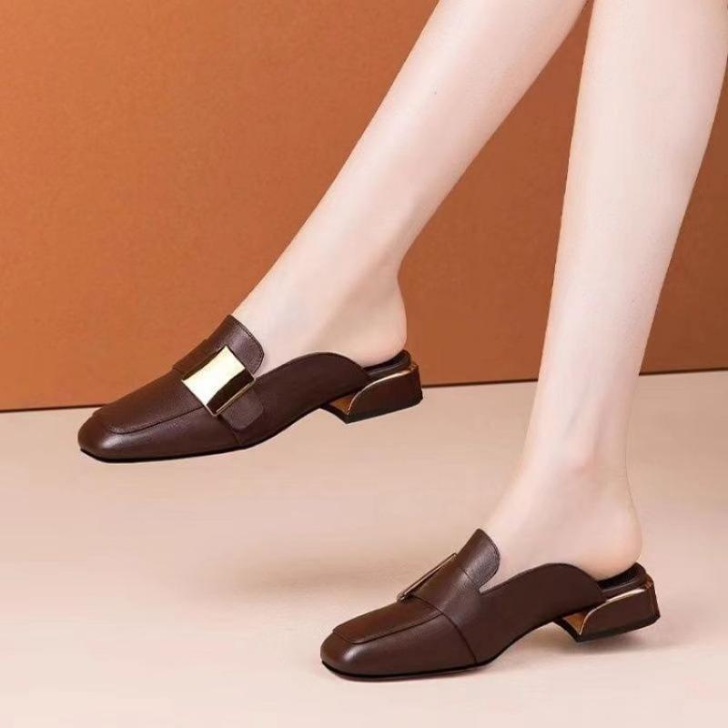 Тапочки-полубочки, женская летняя модная верхняя одежда, универсальные сандалии с квадратным носком, женская обувь на низком каблуке, новинка 2024 года