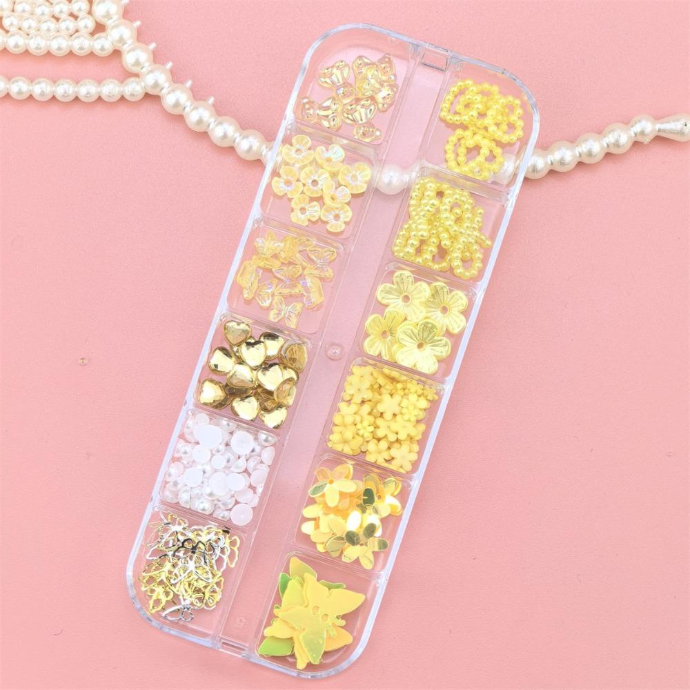 12 Grids Mix Styles Nail Charms Shiny Rhinestones 3D Butterfly Nail Art Decor Pearl Sweet Bow Flower Nail Ornaments DIY