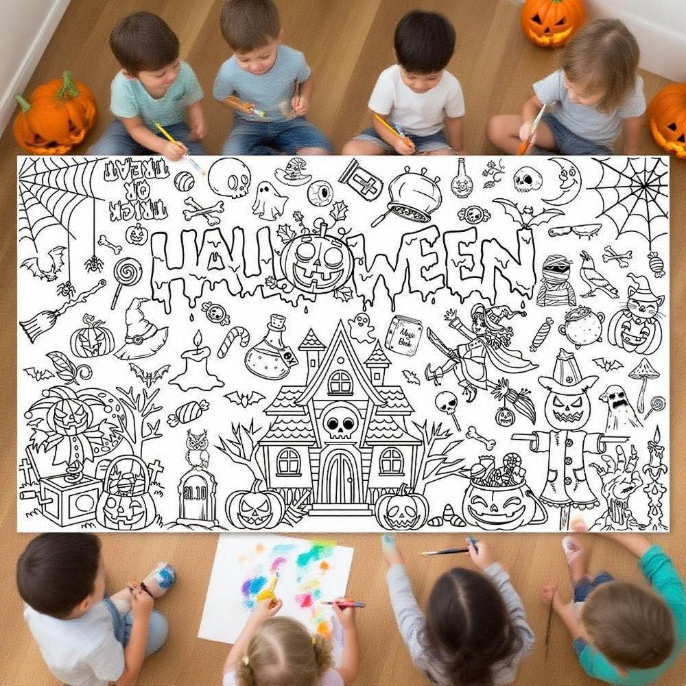 Creative Children's Drawing Tablecloth Handmade Large Coloring Posters Haunted House
