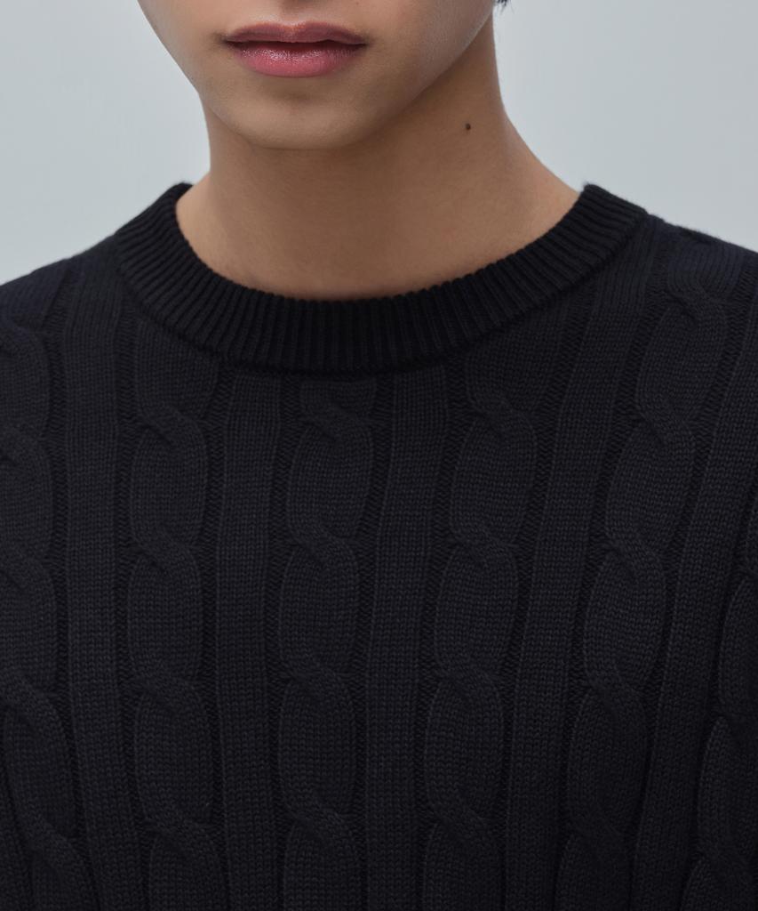 MUSINSA STANDARD Cotton Cable Crew Neck Knit [Black]
