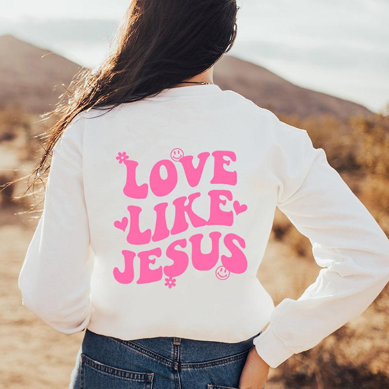 Женская толстовка LOVE LIKE JESUS Пуловеры Христианские поты Улыбающееся лицо Оставайся позитивным Толстовки Модный повседневный топ из чистого хлопка
