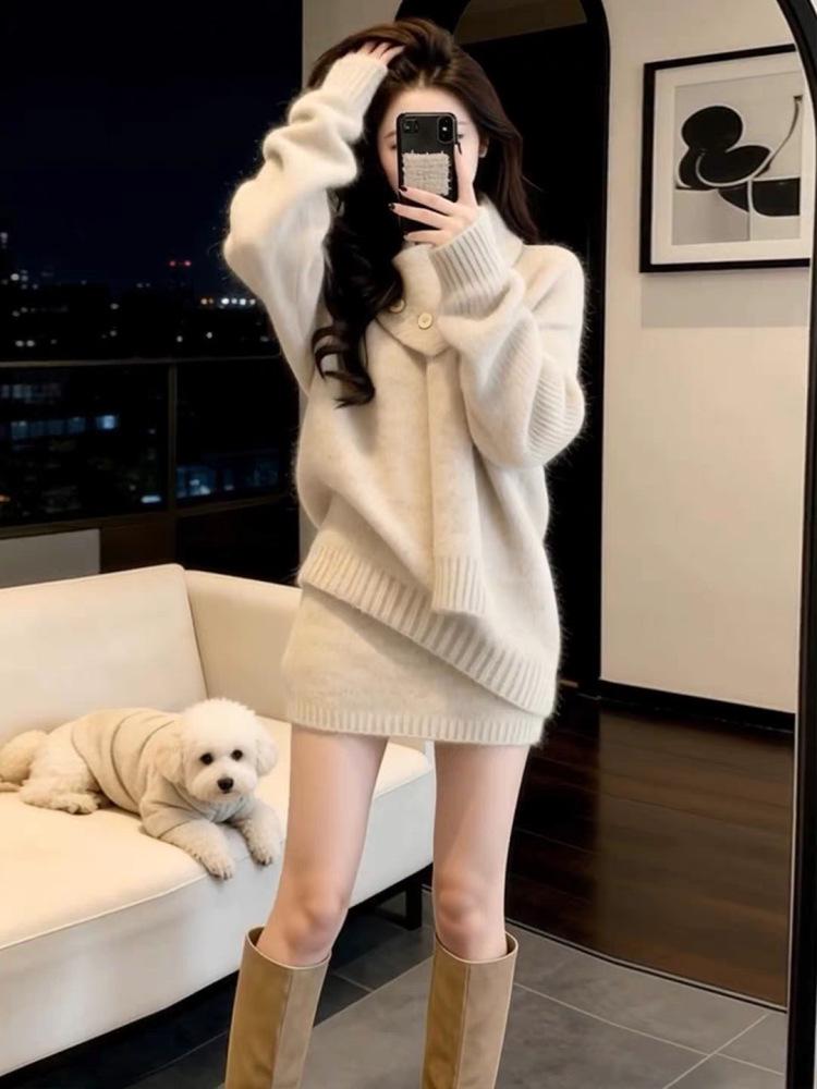 2026 Autumn/Winter Wool Suit: Elegant Two-Piece Set with Sweater and Short Skirt for Women