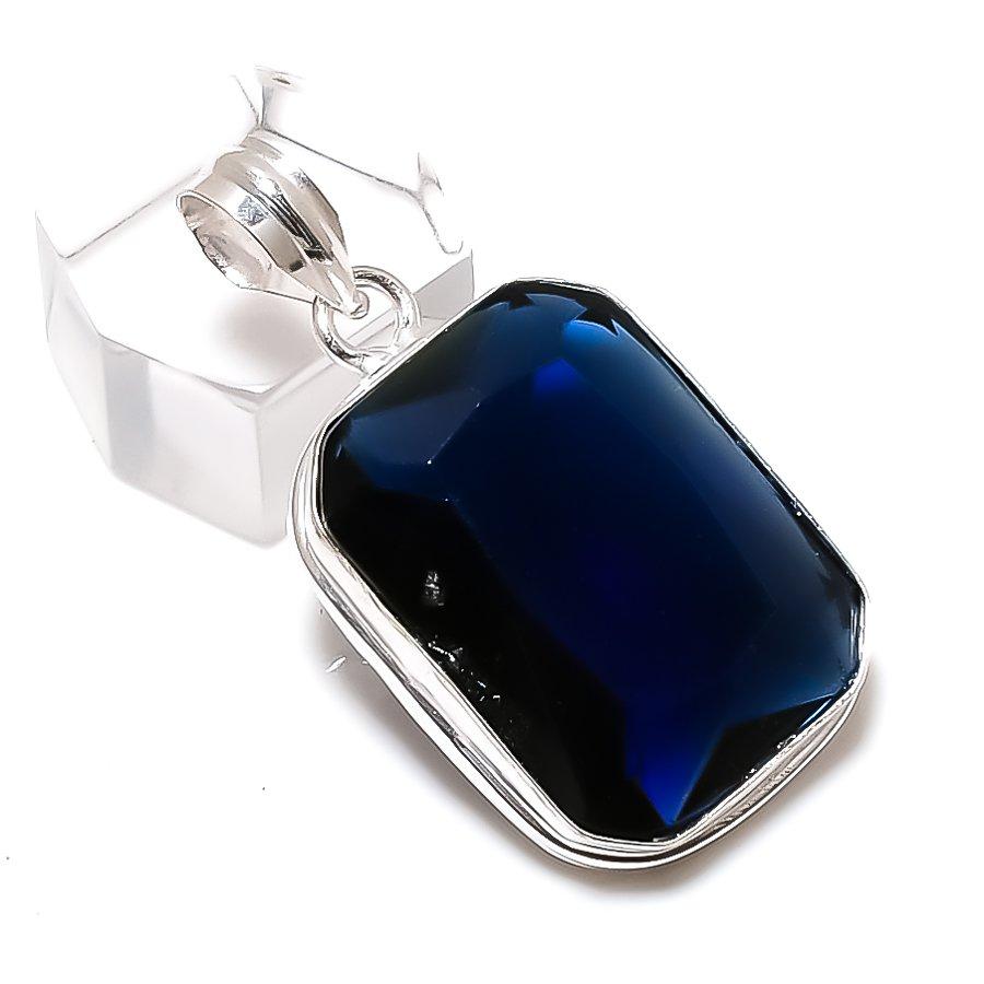 London Blue Topaz Gemstone Handmade 925 Sterling Silver Pendant 1.58" H0i31