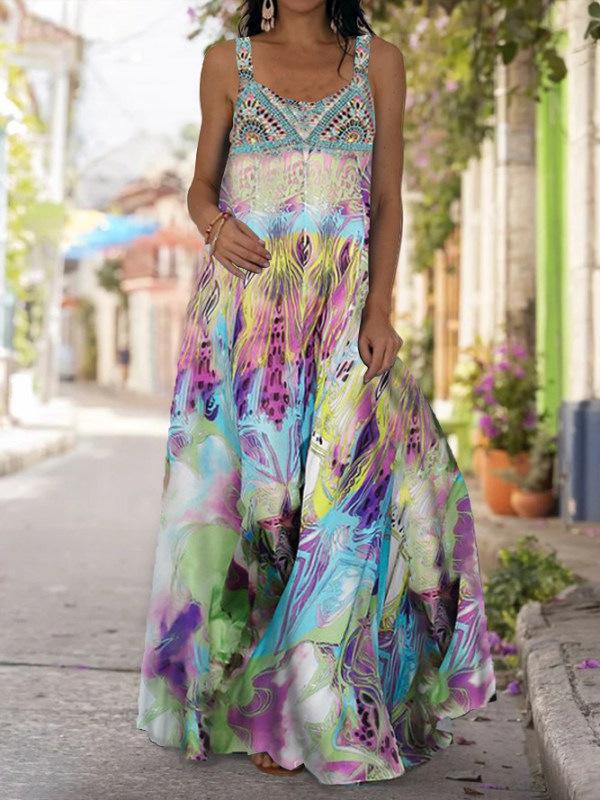 Платье без бретелек с принтом тай-дай 3D в стиле бохо с открытыми плечами 2025 года