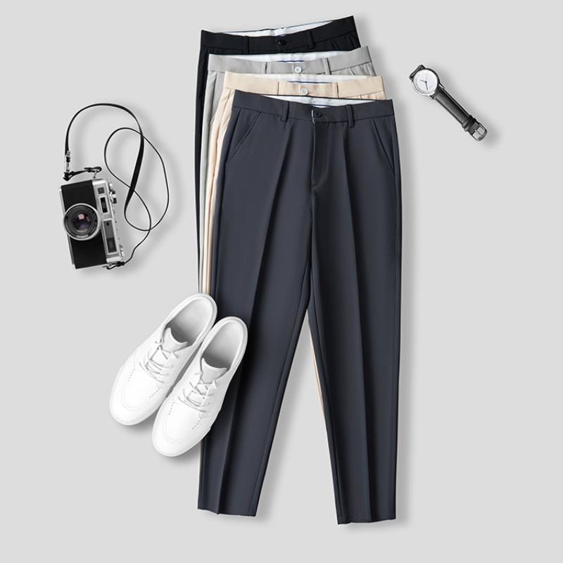 Летняя свободная версия мужских высококачественных однотонных вертикальных девятиточечных брюк большого размера