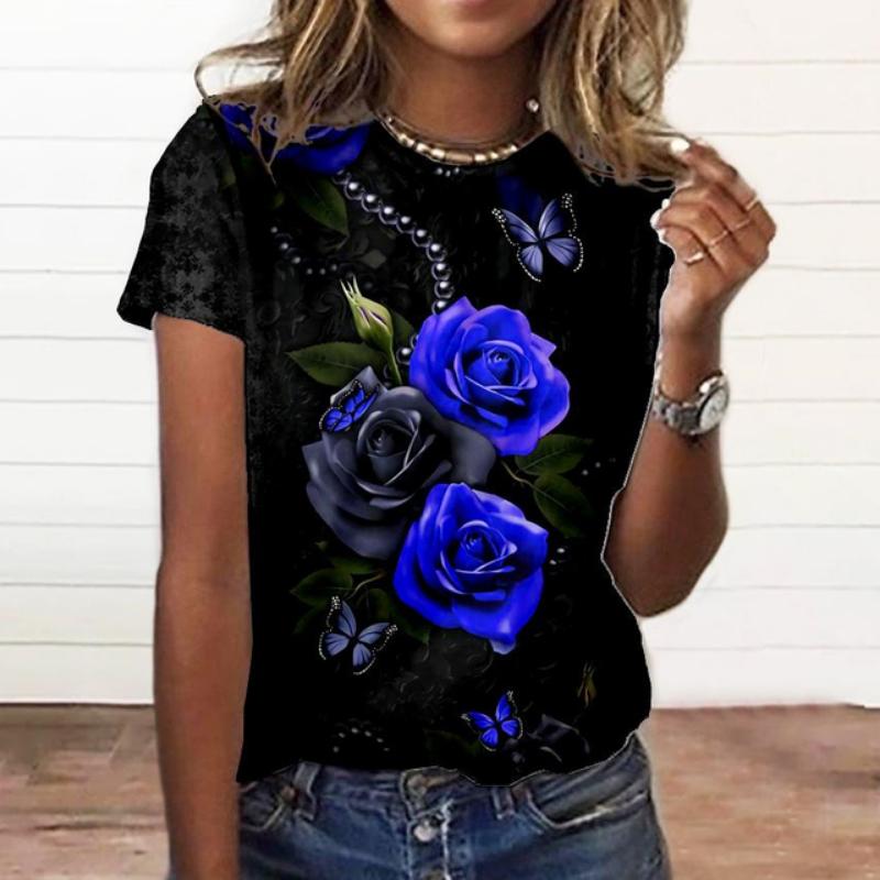 Летняя модная женская футболка с 3d цветочным принтом, топы больших размеров, женская одежда, повседневный женский топ, женская футболка с коротким рукавом