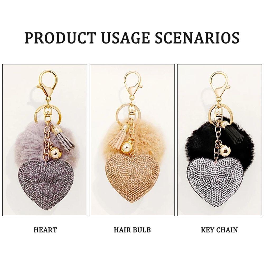 for Women's Bags Girls Ornaments Rhinestone Heart Rhinestone Keyrings Bag Pendant Pompom Keychains