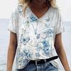 2025 Новый стиль женская футболка летняя футболка с цветочным принтом женская одежда большой размер дизайнерская футболка с коротким рукавом и V-образным вырезом блузка