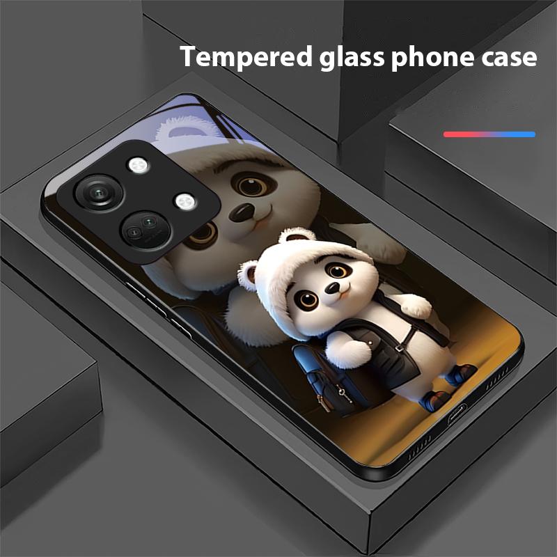 Милый Маленький Панда Для OnePlus Nord 3 5 6T 7 Pro 8 12 10T Reno8 Lite 5G 10R Nord N30 Жесткий Чехол Закаленное Стекло Чехол Для Телефона Черный