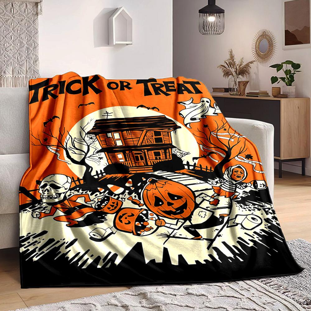1pc Halloween Trick Blanket, Lightweight Flannel Throw Blanket For Sofa, Bed, Travel, Camping, Living Room, Office, Couch, Chair, And Bed
