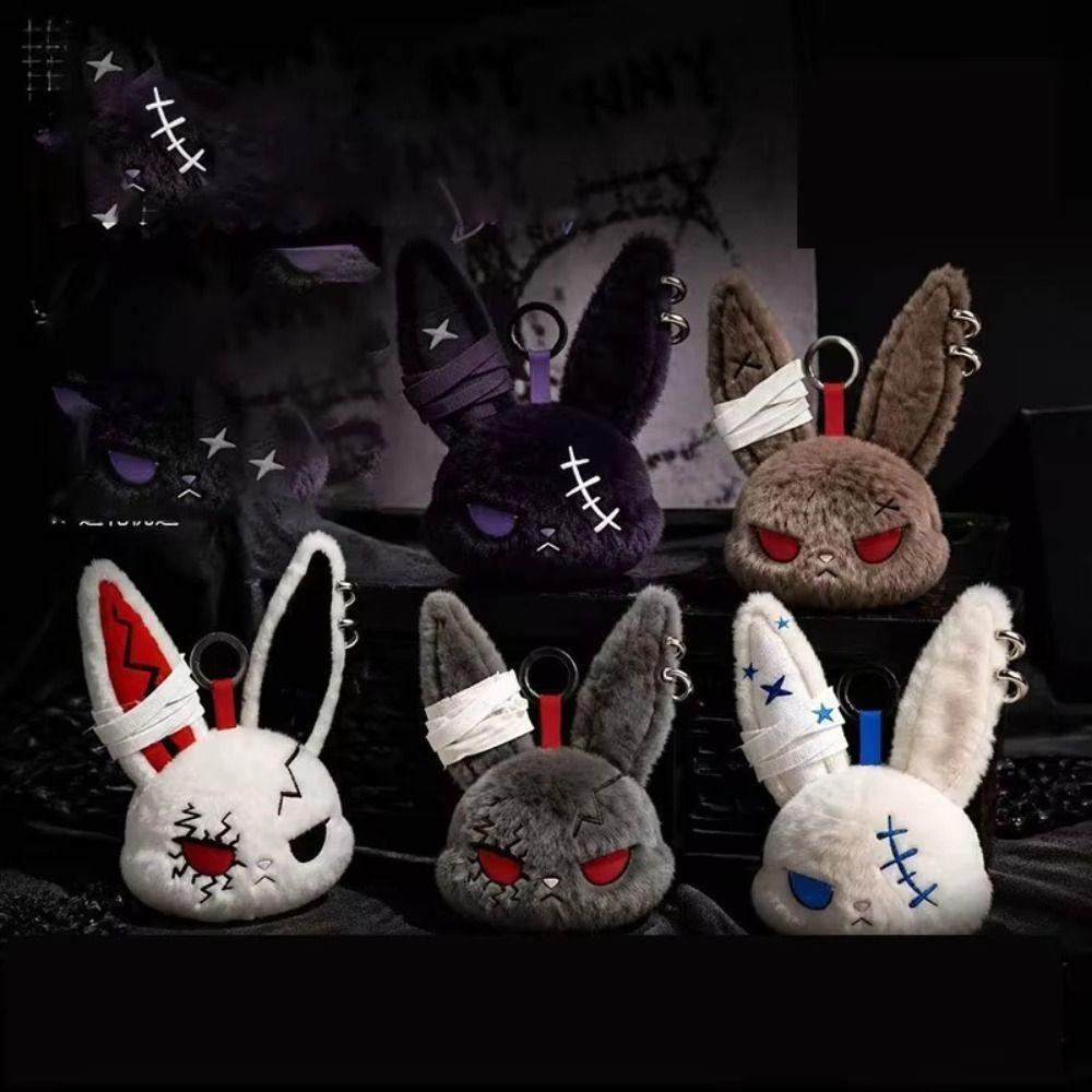Plush Dark Bunny Plush Doll Embroidered Rabbit Bag Charm Cute Bunny Plush Keychain  Daily Carry