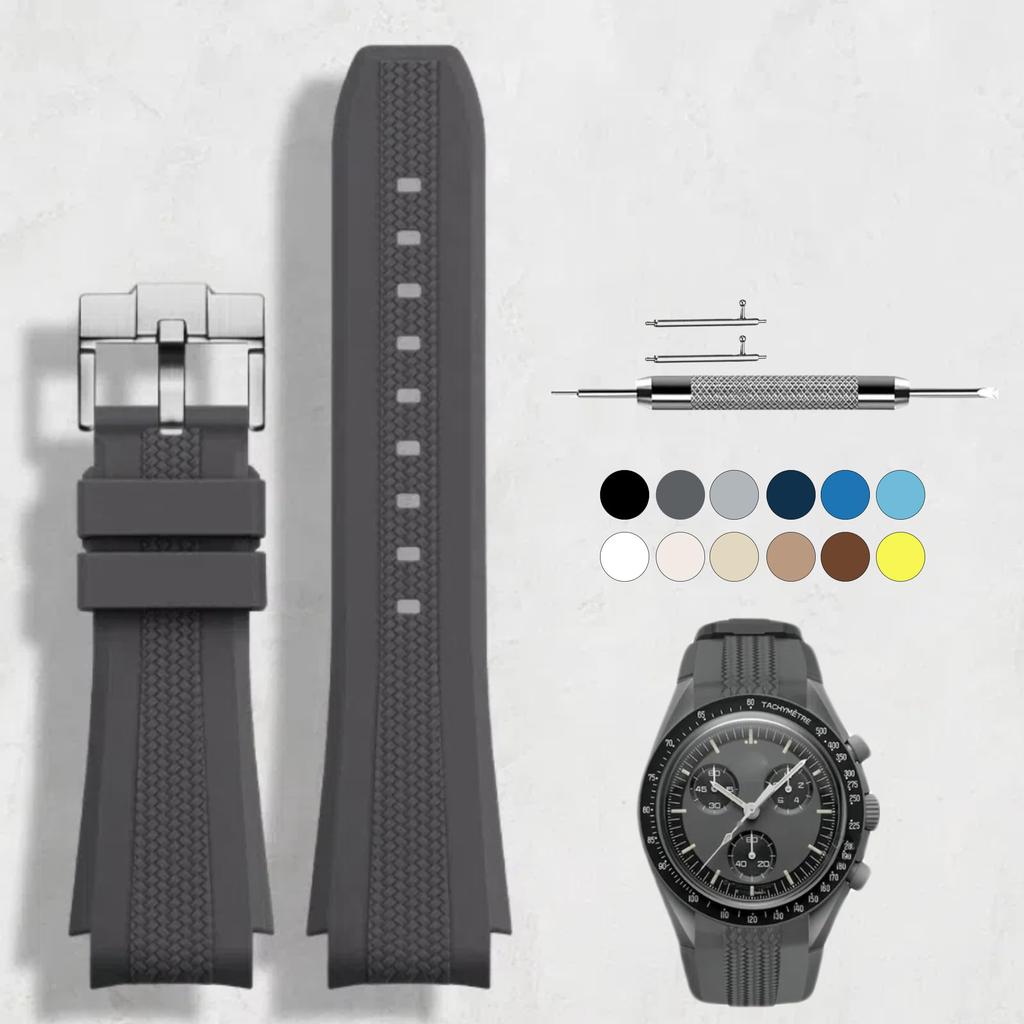 SigneMetu 20мм Силиконовый ремешок для часов Omega с быстросъемным креплением для Omega и Унисекс ремешок, X, Swatch, MoonSwatch, Speedmaster, (Темно-серый)