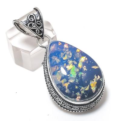 Подвеска из серебра 925 пробы с синим триплетным опалом в этническом стиле 1,93 дюйма Q8h35
