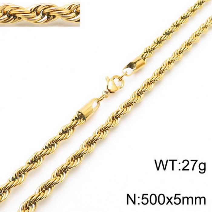 Durable Stainless Steel Rope Chain Necklace - Multi-Size, Titanium Steel for Men and Women