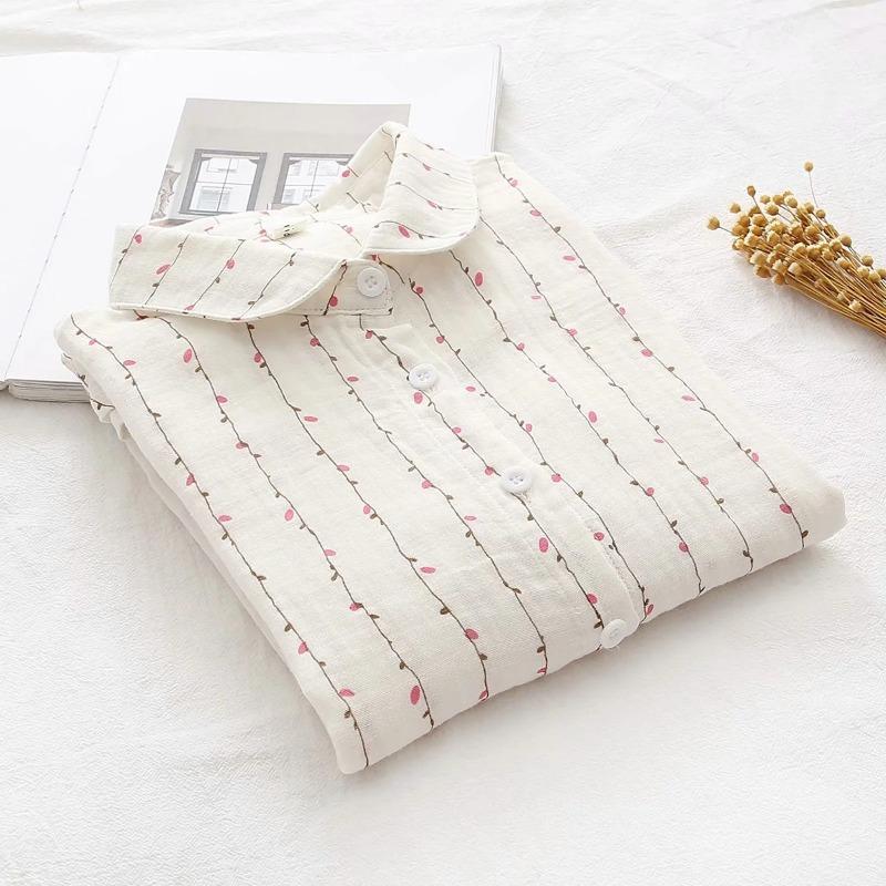 Осенняя двухслойная хлопковая пряжа с длинными рукавами для женщин, свободная художественная мелкая цветочная мягкая рубашка из хлопка, блузки и рубашки