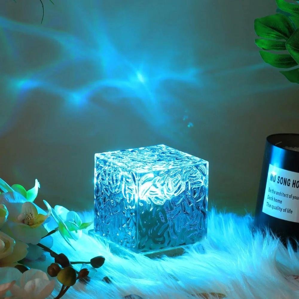 Dynamic Rotating, Water Wave Projector Light RGB Color Changing Cube Atmosphere Lamp Mood Light