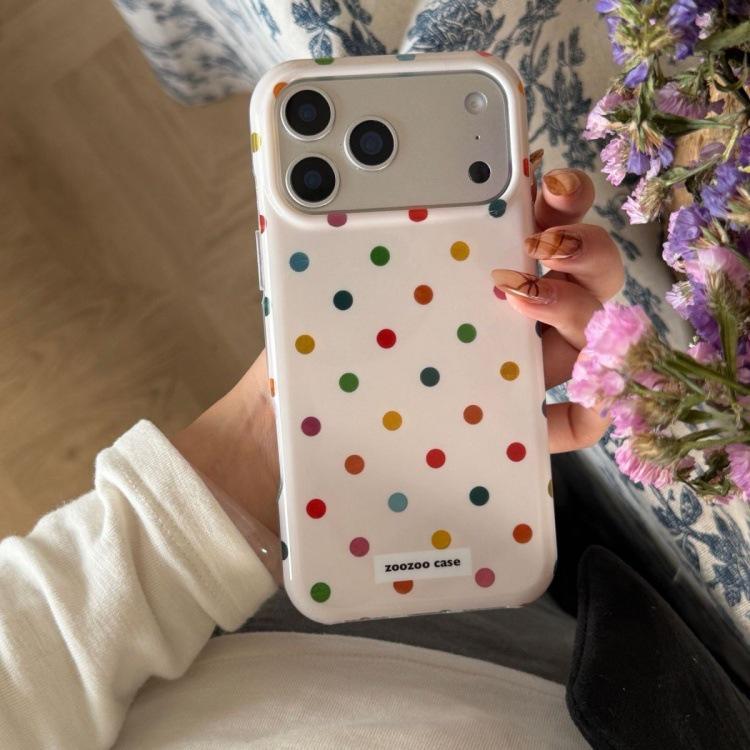 Korean Style Colorful Polka Dot Sticker for Apple 16 Pro Max & iPhone 15 Pro Case