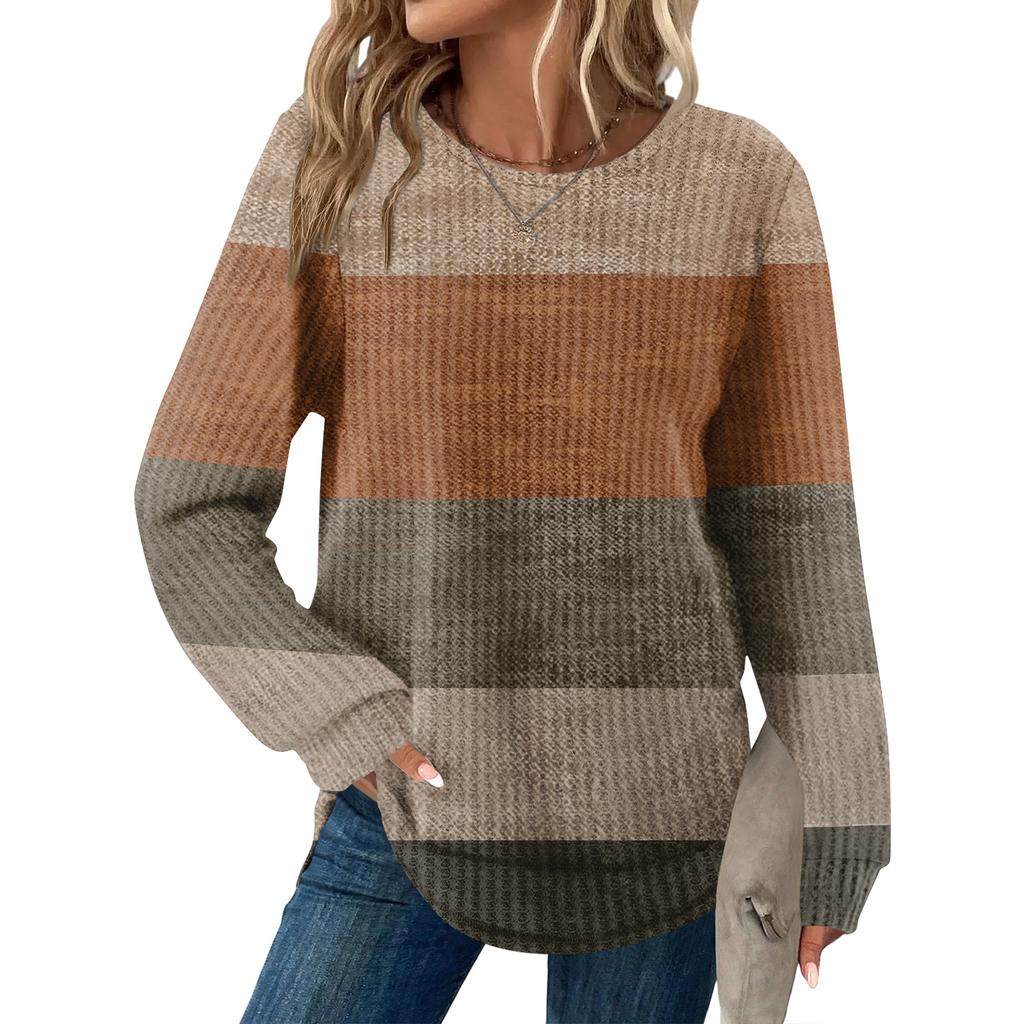 Женский повседневный топ свободного кроя с круглым вырезом и длинными рукавами в клетку