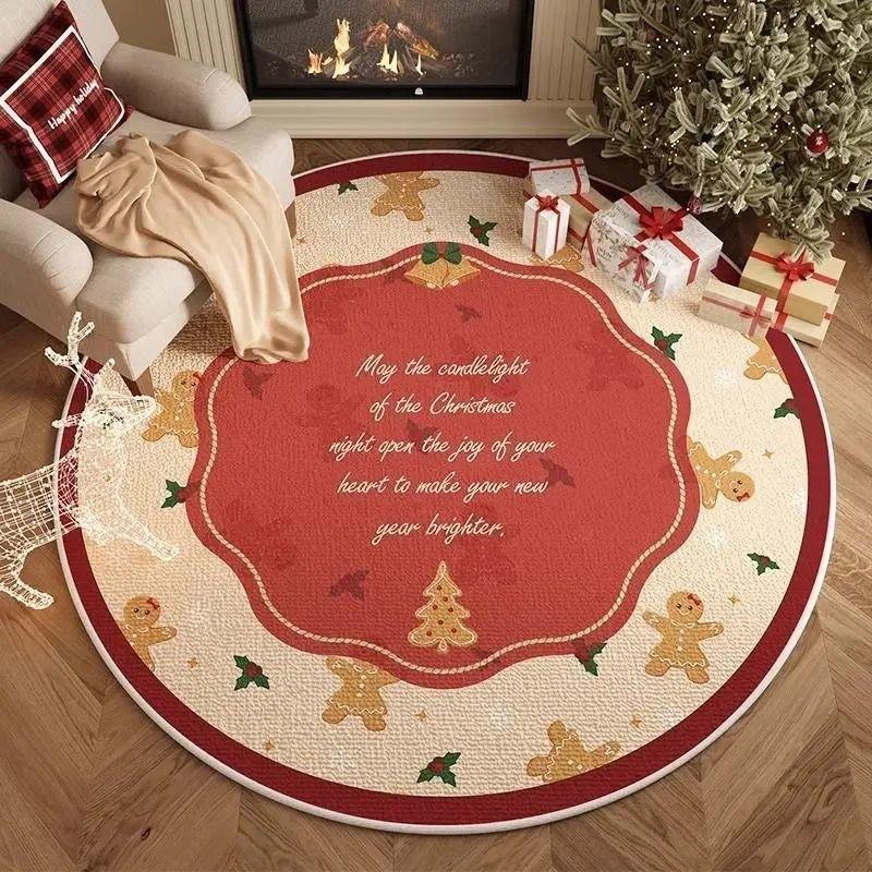 Christmas Plush Rug Festive Home Decor Round Area Bedroom Living Room
