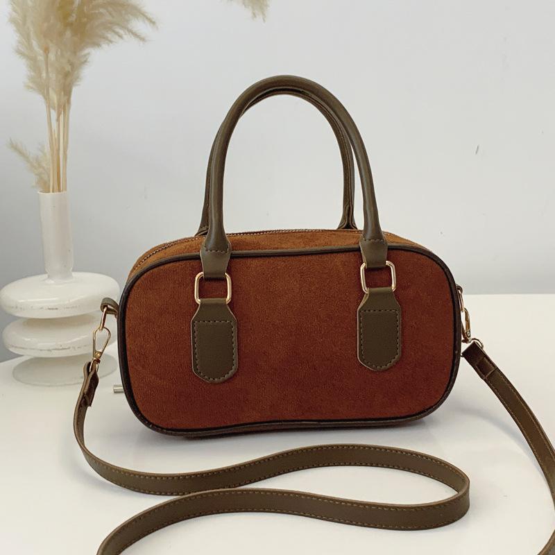 Niche Suede Bag Women'S Retro Versatile Messenger Bag Portable Bowling Bag