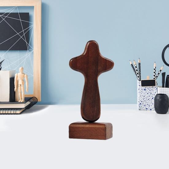 Wooden Cross Decoration with Magnetic Base Handmade Faith Prayer Cross Home Office Bookshelf Desktop Decoration Ornament
