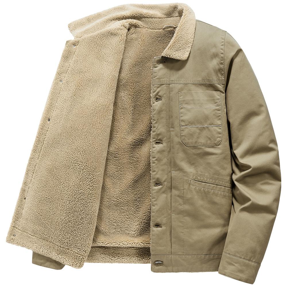 Winter Lamb Wool Fleece Thickened Men's Autumn Loose Last Year Lapel Casual Coat
