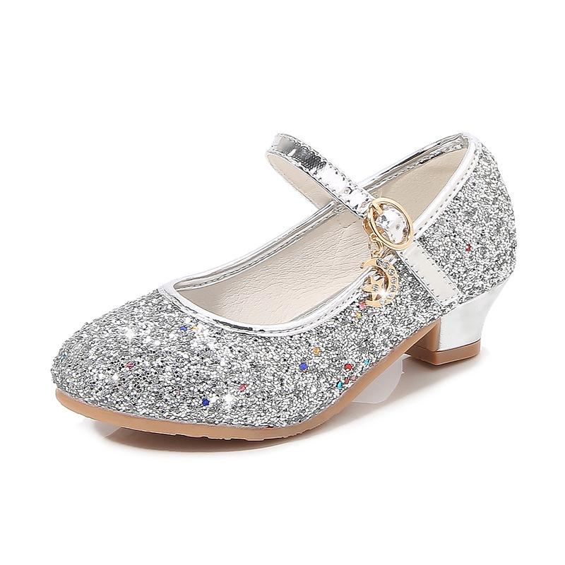 2025 Spring Girls' Rhinestone Sequin Princess Shoes - Solid Color Strap Buckle for Children's Performances
