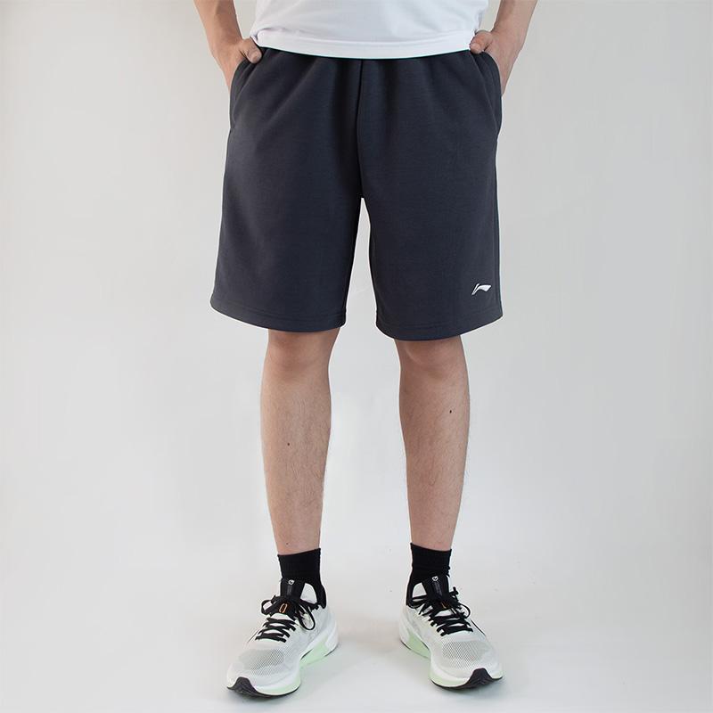 Li-Ning Solid Color Embroidered Brand Logo Knitted Sports Shorts Men Shorts Dark-Gray AKSU745-3
