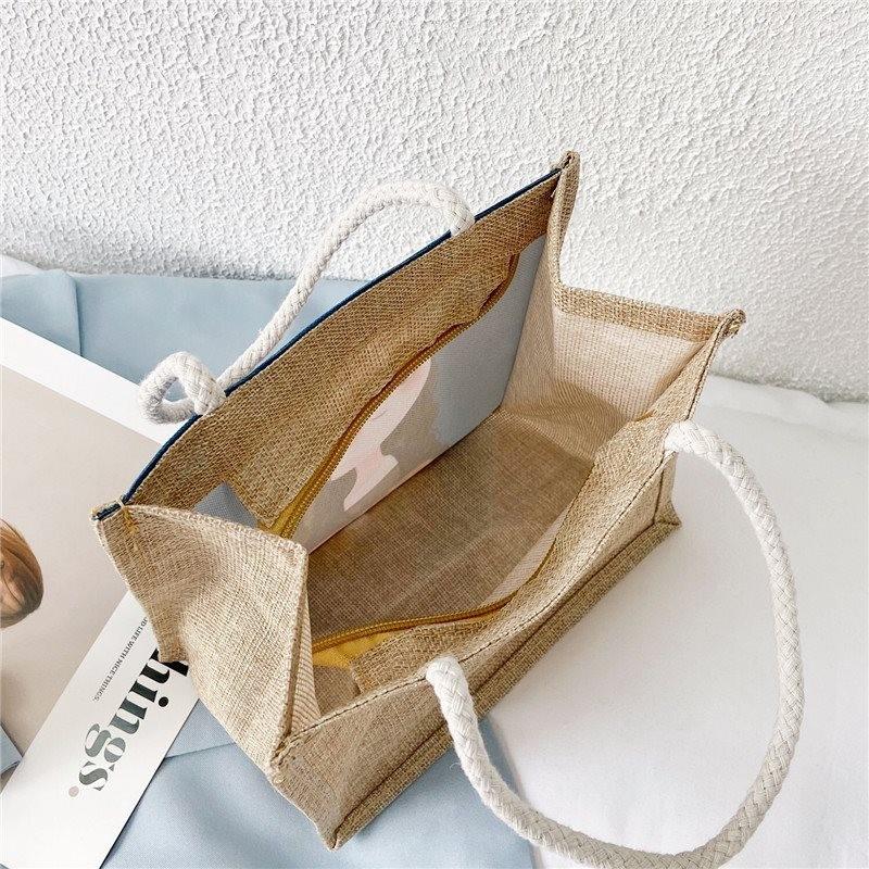 Cute Girl Canvas Tote Bag Stylish Trendy Lunch Bag For Young Women With Floral Print