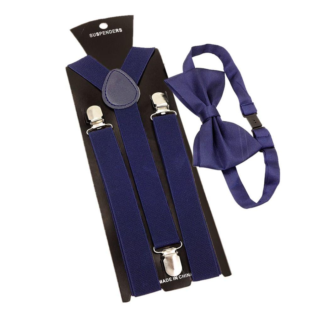 Gift Men Women Elastic Leather Suspenders Braces Adjustable Straps Bow Ties Set Unisex Suspenders